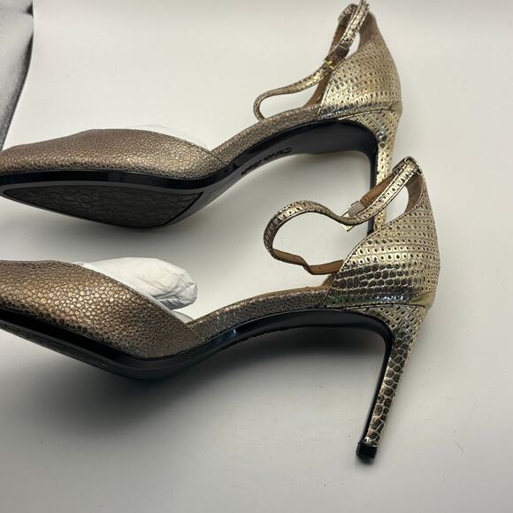Calvin Klein Metallic Peep Toe Saiden Lizard Heels Gold  Ankle Strap Size 8 NEW - Picture 3 of 6